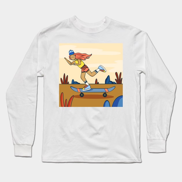 Skater Girl Long Sleeve T-Shirt by MarMi